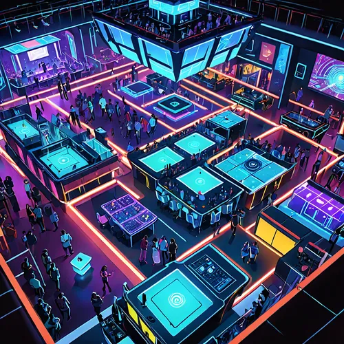 nightclub,ufo interior,neon coffee,game room,neon cocktails,neon drinks,computer room,cyberpunk,neon light,arcade,retro diner,the server room,neon,neon ghosts,neon lights,neon tea,80's design,cubes,maze,arcade games,Anime,Anime,General