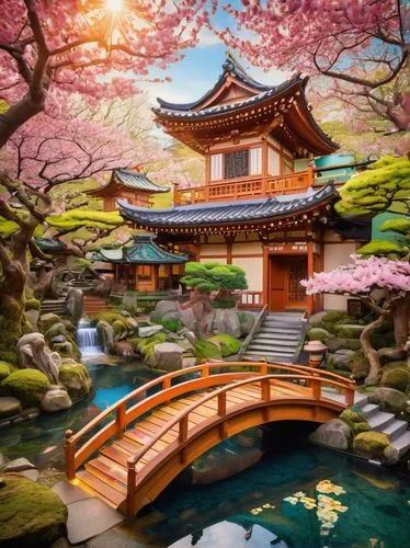 japan garden,beautiful japan,kyoto,japanese sakura background,asian architecture,koi pond,japanese garden,japan landscape,japan,sakura blossom,japon,japanese shrine,sakura tree,japanese zen garden,cherry blossom japanese,spring in japan,sakura trees,japanese cherry trees,sakura blossoms,japanese cherry blossoms,Conceptual Art,Oil color,Oil Color 23