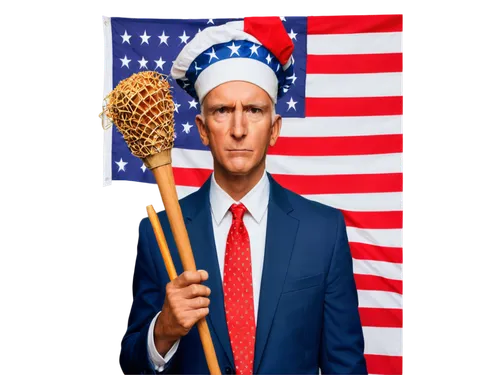 American flag, Uncle Sam hat, blue suit, white shirt, red tie, bald eagle, liberty torch, Statue of Liberty, American football, baseball bat, apple pie, 4th of July fireworks, close-up facial expressi