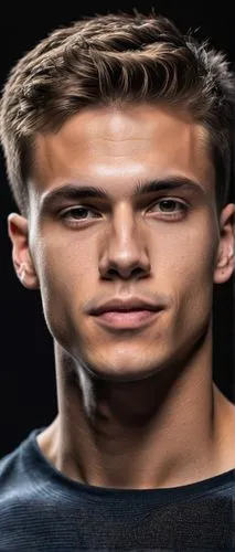 image of a young man, muscularmale model, really short hair with fade, not too sharp jawline but still alright, black background, by  David-Simon Dayan,neck,peter,rein,gerbien,zuccotto,man,tangelo,ske