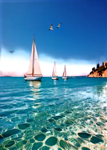 bay, serene, tranquil, turquoise water, sailboats, yachts, seagulls flying overhead, sunny day, few clouds, gentle breeze, ripples on water, 3/4 composition, shallow depth of field, warm color tone, c