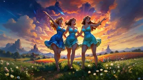 rhinemaidens,the three graces,fantasy picture,harmonix,winx,apollo and the muses