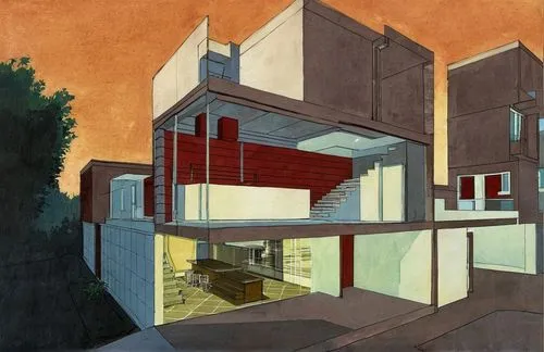 mid century house,mid century modern,mid century,matruschka,contemporary,dunes house,modern architecture,modern house,ruhl house,habitat 67,cubic house,house hevelius,house painting,house drawing,archidaily,residential house,c20,holiday home,residential,smart house,Illustration,Paper based,Paper Based 05