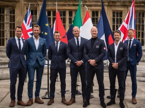 The Americas Cup 2017 - 2021 framework agreement press conference. Sir Ben Ainslie skipper of LandRover BAR, Franck Cammas skipper of Groupama Team France, Dean Barker skipper of SoftBank Team Japan, 