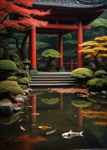 koi pond,japanese garden,japanese garden ornament,japan garden,japanese zen garden,japanese shrine,kyoto,japan landscape,world digital painting,zen garden,cartoon video game background,ryokan,okami,japanese art,koi,japanese background,garden pond,lotus pond,lily pond,ryokans,Illustration,Abstract Fantasy,Abstract Fantasy 18