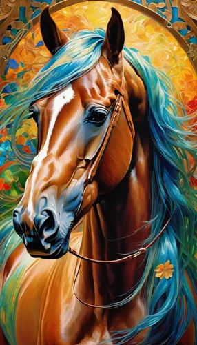 painted horse,colorful horse,equine,arabian horse,quarterhorse,racehorse,carnival horse,palomino,equestrian,dream horse,portrait animal horse,beautiful horses,horse,carousel horse,equines,warm-blooded mare,oil painting on canvas,wild horse,brown horse,horses,Conceptual Art,Fantasy,Fantasy 05