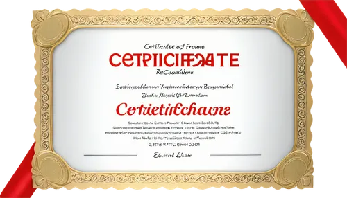 Certificate, golden frame, rectangular shape, embossed pattern, formal font, bold title, "Certificate of Recognition", awarded to, recipient's name, date, official seal, red ribbon, 3D effect, shallow