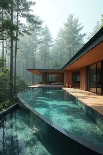 pool house,forest house,infinity swimming pool,amanresorts,dreamhouse,house in the forest,Photography,General,Realistic