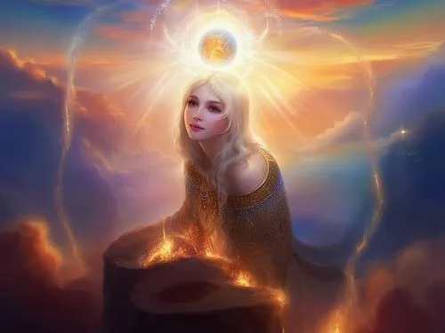 priestess,the pillar of light,mediumship,haloes,mystical portrait of a girl,hecate,estess,inner light,light bearer,galadriel,ashtar,sigyn,spiritualist,lorien,fantasy portrait,elenore,sorceress,amalthe