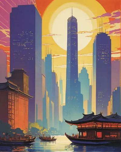 Let Sobe Life Water energize a bustling cityscape,shanghai,travel poster,cityscape,kowloon,pudong,harbour city,colorful city,evening city,china,chinese background,city scape,hong kong,oriental,hong,ch