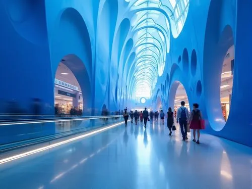 dongdaemun,futuristic art museum,calatrava,moving walkway,indigo,the dubai mall entrance,aeroport,esteqlal,tunnel,incheon,galleria,hypermodern,pulkovo,koln,blu,schipol,blue light,futuristic architecture,concourse,kci,Photography,General,Realistic