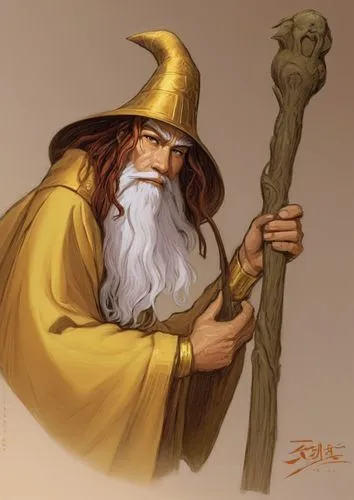 there is a drawing of an older wizard holding a staff,gimli,gandalf,the wizard,heimdall,balkhi,wizard,Illustration,Realistic Fantasy,Realistic Fantasy 03