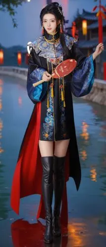 。双腿并拢直立，双腿不交叉,an asian woman posing with red umbrella in the rain,qingyi,jiangshi,asian costume,longmei,yangmei,jiangdong