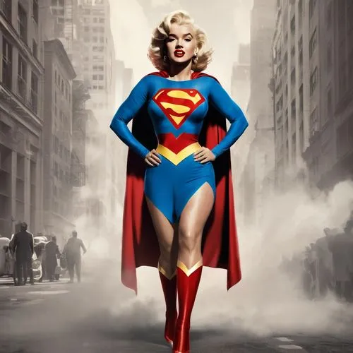 Marilyn Monroe as superwoman hero,superwoman,super woman,super heroine,supergirl,superwomen,superheroine,supergirls,superimposing,supermom,superhumanly,superheroic,superheroines,superieur,supera,supes