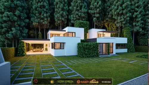 residencia rustica
color tierra
rodeada de arboles
Madera
jardinería vertical
plantas flores + bosque
,this is a virtual po of some homes in the dusk,cube house,greenhut,mid century house,cubic house,