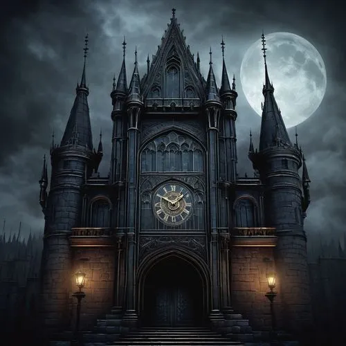 haunted cathedral,gothic style,gothic,haunted castle,ravenloft,neogothic,dark gothic mood,gothic church,witch house,ghost castle,clocktower,fairy tale castle,the haunted house,haunted house,diagon,castle of the corvin,witch's house,hogwarts,hallows,darktown,Illustration,Abstract Fantasy,Abstract Fantasy 02