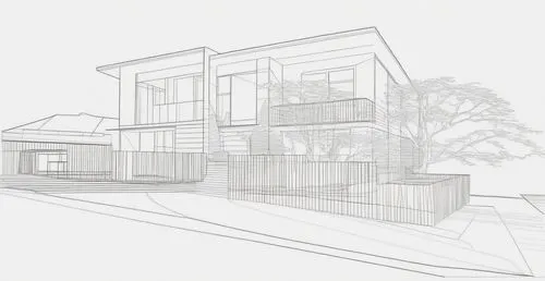 a sketched image of a house with an outdoor patio,sketchup,house drawing,revit,passivhaus,line drawing,3d rendering,Illustration,Black and White,Black and White 04