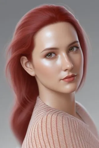 3d rendering of a woman's head wearing a sweater,natural cosmetic,3d model,triss,redhead doll,female model,derivable,Conceptual Art,Daily,Daily 35