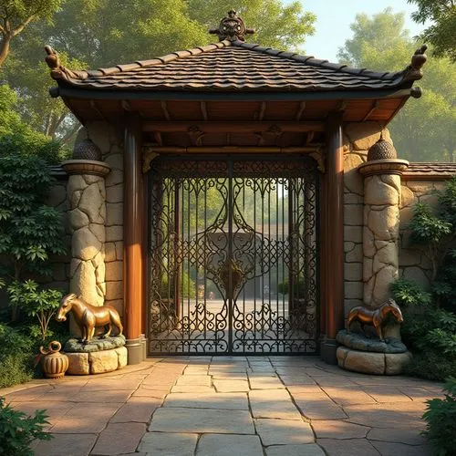 stone gate,wood gate,garden door,front gate,iron gate,tori gate,farm gate,gate,entryway,metal gate,fence gate,japanese garden ornament,entranceway,gated,entrances,gates,victory gate,village gateway,iron door,entranceways,Photography,General,Realistic