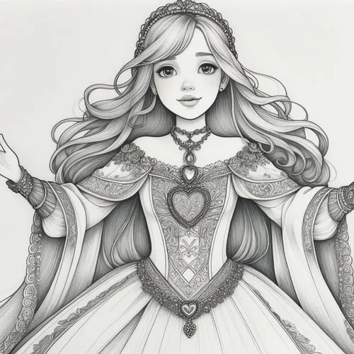 peignoir,noblewoman,liselotte,princess sofia,heart with crown,white rose snow queen,Illustration,Black and White,Black and White 13