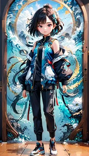 anime japanese clothing,kantai collection sailor,little girl in wind,portrait background,hatsune miku,martial arts uniform,wuchang,2d,shirakami-sanchi,outer,wind warrior,nori,jasmine blue,ganai,kantai,illustrator,sanya,sailor,goki,anime cartoon,Anime,Anime,General