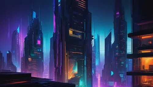 cityscape,cybercity,cyberpunk,futuristic landscape,metropolis,cybertown,futuristic,colorful city,skyscraper,fantasy city,skyscrapers,synth,city at night,polara,city blocks,microdistrict,cyberport,hypermodern,city skyline,urban towers,Art,Artistic Painting,Artistic Painting 41