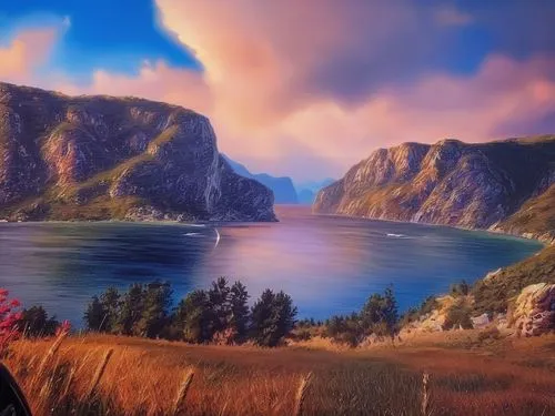 landscape background,fantasy landscape,autumn mountains,autumn background,beautiful landscape,northrend,fantasy picture,world digital painting,panoramic landscape,an island far away landscape,full hd wallpaper,background screen,red cliff,purple landscape,widescreen,background with stones,background view nature,beauty scene,heaven lake,autumn landscape,Illustration,Paper based,Paper Based 04