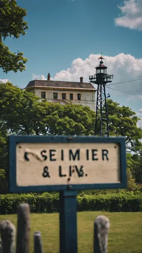 sky, cloud, day, scenery, tree, blue sky, building, sign, no humans, power lines, house, english text, railing wide shot,art room,outdoors,Battleship grey,, ,bendemeer estates,southern wine route,huma