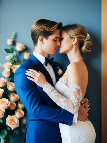 Create an elegant couple in love that will show off your best work.,a young bride and groom emcing each other,wedding photo,wedding couple,beautiful couple,silver wedding,hochzeit,wedding photography