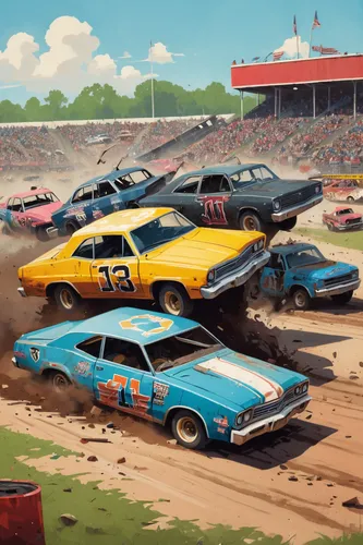 stock car racing,race cars,dirt track racing,racing pit stop,raceway,demolition derby,auto racing,muscle car cartoon,junk yard,car racing,motorsports,racing,racetrack,racing video game,auto race,crew cars,old cars,american muscle cars,car races,car hop,Conceptual Art,Fantasy,Fantasy 09