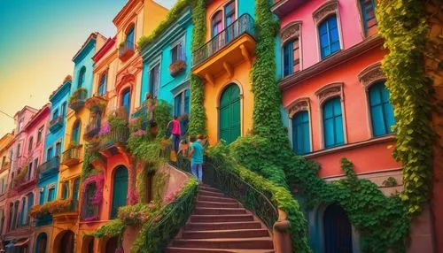 colorful city,martre,rowhouses,portofino,row houses,toulouse,colorful facade,venice,montmartre,ligurian,burano,venezia,italy liguria,splendid colors,rowhouse,riad,liguria,beyoglu,veneziani,french quarters,Conceptual Art,Fantasy,Fantasy 21