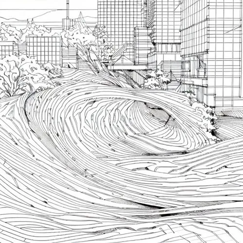 wireframe graphics,japanese wave paper,topography,wireframe,sheet drawing,virtual landscape,panoramical,line drawing,scribble lines,wave pattern,camera drawing,klaus rinke's time field,fluid flow,wate