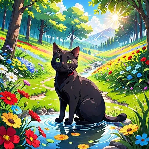 ravenpaw,black cat,bagheera,rousseau,flower cat,felino,Anime,Anime,Traditional