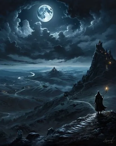 fantasy picture,night scene,fantasy landscape,moonsorrow,moonlit night,dark beach,fantasy art,night watch,lunar landscape,nightwatch,dragonstone,world digital painting,light of night,darklands,asatru,darkfall,nacht,sea night,lyonesse,moonscape,Conceptual Art,Fantasy,Fantasy 34