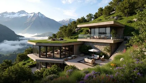 house in the mountains,house in mountains,the cabin in the mountains,mountain huts,cliffside,3d rendering,dreamhouse,alpine style,mountainside,beautiful home,render,chalet,dunes house,mountain hut,home landscape,modern house,cubic house,mountain settlement,alpine landscape,swiss house