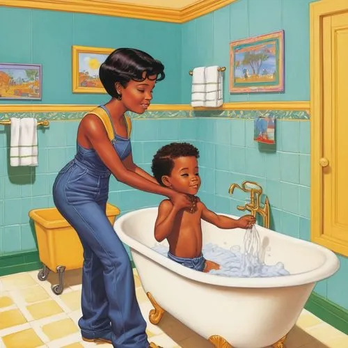 baby bathing,boy's room picture,black couple,the girl in the bathtub,african american kids,afro american girls,black women,capricorn mother and child,afro-american,african american woman,afro american,motherhood,the little girl's room,washing hands,jheri curl,baby shampoo,wash hands,hand washing,mother and son,mothers love,Illustration,American Style,American Style 01