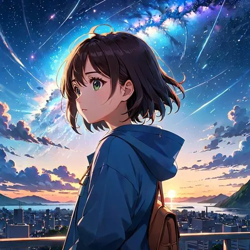 kumiko,niijima,suzumiya,dusk background,sky,megumi,night sky,hikari,beautiful wallpaper,euphonious,tanabata,would a background,starry sky,star sky,kanno,tamako,cielo,haruka,sakura background,looking up,Anime,Anime,Realistic