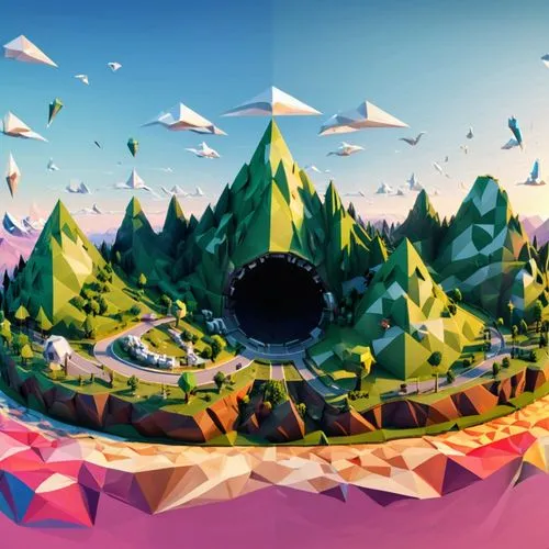 kaleidoscape,lowpoly,360 ° panorama,virtual landscape,bird kingdom,ecotopia,panoramas,low poly,futuristic landscape,fairy world,microworlds,roundabout,imaginationland,mountain world,360 °,mushroom landscape,kaleidoscopes,bird bird kingdom,3d fantasy,wonderlands,Unique,3D,Low Poly