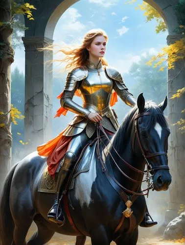 Karl admires the successful equestrian portrait of his idolised wife Olga.,the girl in the armor is on a black horse,joan of arc,glorfindel,margaery,margairaz,noldor,arthurian,Art,Classical Oil Painti