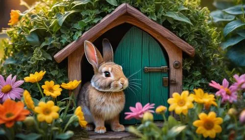 fairy door,peter rabbit,bunny on flower,hare window,dwarf rabbit,european rabbit,Photography,General,Fantasy