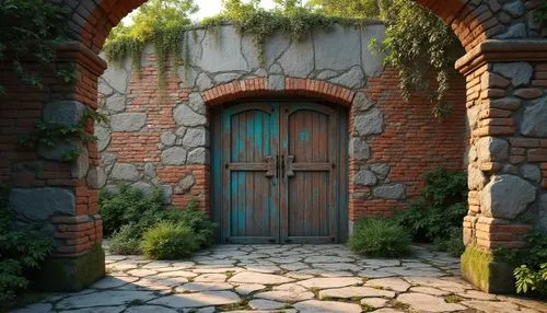 Rough stone walls, moss-covered surfaces, weathered wood planks, rusty metal sheets, intricate brick patterns, vibrant graffiti murals, peeling paint textures, distressed concrete floors, ornate tile 