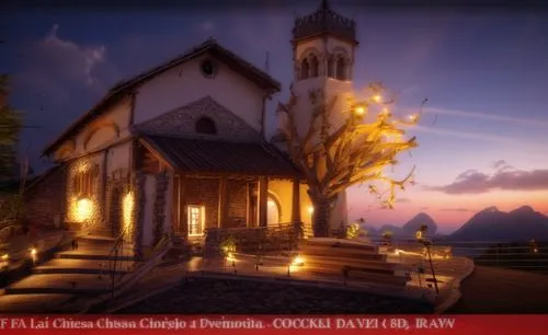 Fai un render di questa chiesa in legno che diventa un cocktail bar con molta gente davanti


,dusk background,little church,visual effect lighting,wooden church,build by mirza golam pir,blood church,