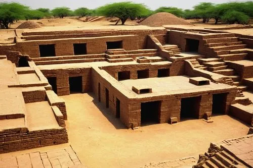 Ancient Indus Valley Civilization architecture, mud bricks, intricate carvings, stepped pyramids, ornate temples, sculptures of gods and goddesses, geometric patterns, narrow streets, urban planning, 