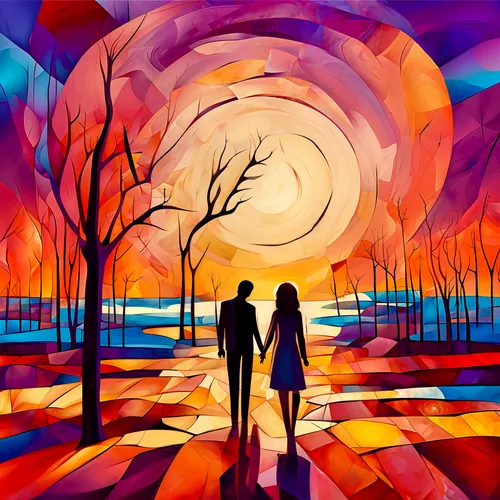 vintage couple silhouette,couple silhouette,loving couple sunrise,digital art,silhouette art,two people