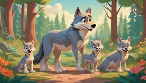 wolf pack,huskies,birch family,wolves,cartoon forest,woodland animals,forest animals,canidae,dog illustration,arrowroot family,west siberian laika,color dogs,canines,canis lupus,laika,three dogs,hunting dogs,ninebark,russo-european laika,horsetail family