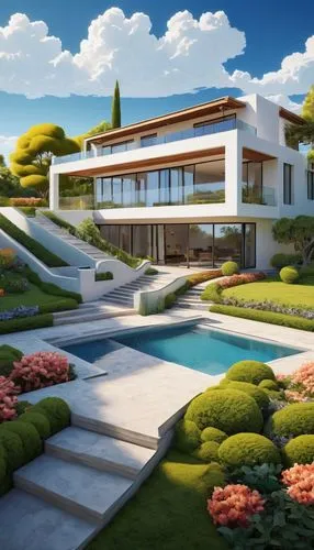 luxury property,modern house,luxury home,dreamhouse,landscaped,home landscape,pool house,luxury real estate,beautiful home,holiday villa,roof landscape,3d rendering,mid century house,modern architecture,mansion,mansions,mcmansions,private house,dunes house,futuristic landscape,Illustration,Vector,Vector 09