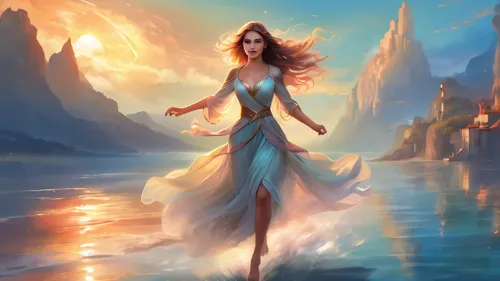 fantasy picture,fantasy art,mermaid background,celtic woman,world digital painting,sorceress,girl in a long dress,fantasy woman,fantasy portrait,fantasy landscape,light bearer,merfolk,fantasia,girl on the river,the enchantress,faerie,mystical portrait of a girl,digital painting,cg artwork,sci fiction illustration,Illustration,Realistic Fantasy,Realistic Fantasy 01