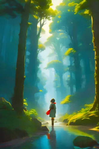 arrietty,forest of dreams,wander,forest walk,world digital painting,ghibli