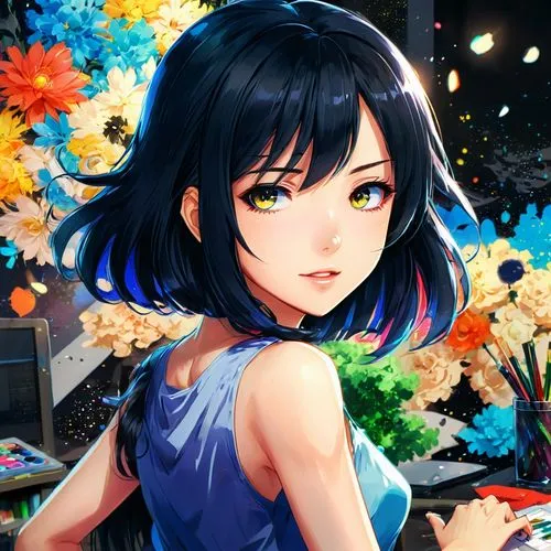 colorful floral,shimei,fubuki,flower background,tsugumi,colorful background,Illustration,Japanese style,Japanese Style 03