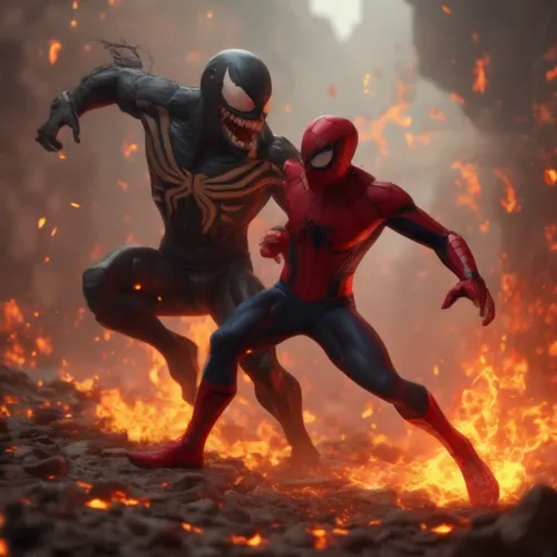 two action hero pose next to a fire with huge flames,civil war,avenging,megafight,asm,derman,ffh